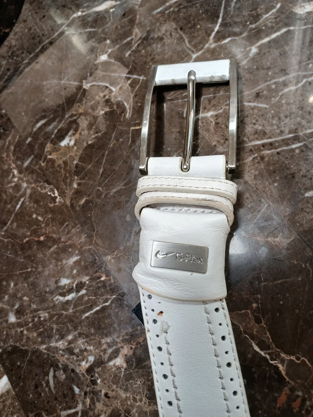 Nike Golf  White Leather Belt with Silver Buckle